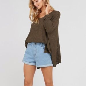 Olive Green Oversized V-Neck Sweater
